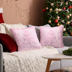 Remagr 2 Pack Christmas Tree Pink Pillow Covers 18 x 18 Inch Pink Bow Throw Pillow Covers Soft Plush Faux Fur Cushion Case for Christmas Bedroom Sofa Winter Home Holiday Decor