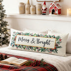 OTOSTAR Merry Bright Christmas Decor Pillow Cover 14x36 Inch Extra Long Lumbar Decorative Throw Pillow Case Eucalyptus Mistletoe Winter Holiday Cushion Cover for Couch Bed Sofa Decor (Merry & Bright)