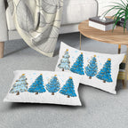 Blue Christmas Tree Lumbar Throw Pillow Covers 12X20 In Set of 2 Xmas Tree Lights Stars Decorative Rectangle Pillow Cases Winter Holiday Pillow Cover Farmhouse Home Decor For Living Room Sofa Couch