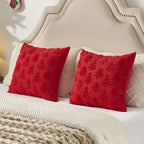 FUTEI Christmas Tree Pillow Covers 18x18 Set of 2, Red Xmas Decorations Soft Fluffy Winter Lumbar Pillow Covers for Couch Sofa Bedroom Holiday Festivals Home Decor