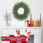 26 Inch Christmas Wreaths for Front Door with Red Berry Real Touch Large Artificial Xmas Winter Pine Cedar Wreaths for Windows Outdoor Christmas Home Yard Farmhouse Wall Front Door Porch Hanging Decor