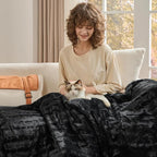 Krifey Black Faux Fur Blanket for Bed, 3D Marble Texture Soft Cozy Fuzzy Plush Thick Warm Blanket, Faux Rabbit Fleece, Christmas Birthday Gifts for Men Dad, Cool Black, 60x80in
