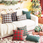 AQOTHES Pack of 2 Christmas Plaid Decorative Throw Pillow Covers Scottish Tartan Cushion Case for Farmhouse Home Holiday Decor Red and White, 18 x 18 Inches