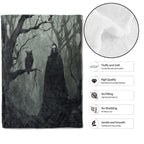 MIEPOS Horror Haunted Forest Gothic Throw Blanket,50x60in,Soft,Lightweight Flannel,Owl and Ghost Black Goth Blankets - Gifts for Adult,for Couch Office Travel,Home Living Room Halloween Decor