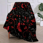 VANZEV Enchanted Autumn Leaves Fleece Blanket Gifts, Elegant Red and Black Bat Design, Cozy Throw 50x60 inches, Halloween Decor