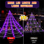 uesreaxy Halloween Decorations Outdoor, 250LED 23x18 FT Giant Spider Web with Purple Lights, Lighted Triangular Black Spider Web with Sturdy Wire, Waterproof, Timer, 8 Modes for Yard Halloween Décor