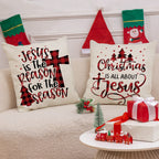 AnyDesign Christmas Pillow Cover 18 x 18 Inch Red Black Buffalo Check Plaids Holy Night Throw Pillow Case Decorative Cushion Cover Case for Farmhouse Home Couch Sofa, Set of 4