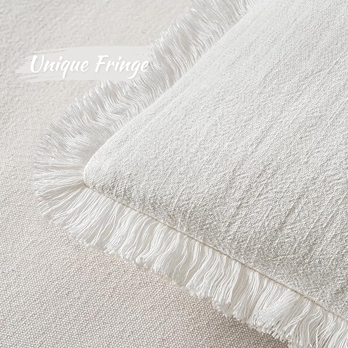 MIULEE Christmas Decorative Throw Pillow Covers Neutral Linen Fringe Throw Pillows Euro Shams Set of 2 White Boho Farmhouse Cushion Covers for Couch Sofa Bed Living Room Spring Home Decor 24x24 Inch