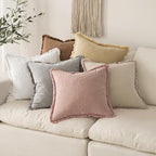 MIULEE Christmas Decorative Throw Pillow Covers Neutral Linen Fringe Throw Pillows Set of 2 White Boho Farmhouse Cushion Covers with Tassels for Couch Sofa Bed Living Room Home Decor 20x20 Inch