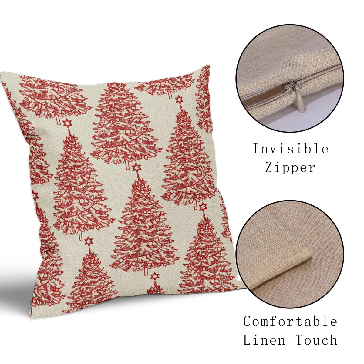 Aytipun Christmas Pillow Covers 16x16 Set of 2 Red Xmas Tree Star Rustic Winter Print Decorative Outdoor Pillowcases Farmhouse Vintage Holiday Decorations Throw Cushion Case Decor for Couch Sofa Bed