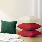 Softalker Christmas Decorative Pillow Covers 18x18, Set of 4 Soft Striped Corduroy Throw Pillow Cover for Holiday, Square Accent Pillow Cases Decor for Sofa Couch Cushion Living Room, Red Green
