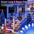 750 LED 256FT Christmas String Lights Outdoor, Christmas Light with 8 Lighting Modes& Timer & Memory, Plug in Outdoor Waterproof Clear Wire Twinkle Light for for Xmas Yard Tree Party Decor Blue