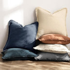 MIULEE Christmas Decorative Throw Pillow Covers Neutral Linen Fringe Throw Pillows Set of 2 Indigo Blue Boho Farmhouse Cushion Covers Coastal Decor for Couch Sofa Bed Living Room Decor 24x24 Inch