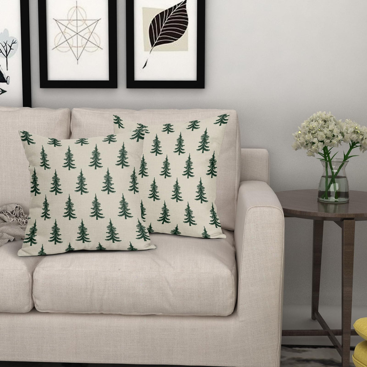 Christmas Tree Pillow Covers 20x20 Set of 2 Dark Forest Green Xmas Tree Rustic Style Winter Decorative Outdoor Pillowcases Farmhouse Holiday Decorations Throw Cushion Case Decor for Couch Sofa Bed