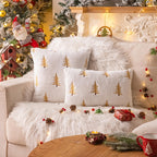 AQOTHES Christmas Tree Gold Throw Pillow Covers 18x18, Soft Faux Fur Embroidered Throw Pillows for Couch Sofa Cushion Covers Holiday Home Decor