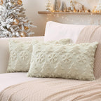 OTOSTAR Set of 2 Christmas Throw Pillow Covers 12x20 Inch, Soft Plush Faux Fur Christmas Tree Snowflake Winter Holiday Xmas Decorative Lumbar Cushion Cover Cases for Sofa Couch Bed Living Room, Beige