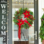 Pre-Lit Christmas Wreaths for Front Door 24 Inch Christmas Wreath with Lights,Large Winter Wreath with Cardinal Birds,Poinsettia,Green Evergreen Pine Needles Red Berries Holiday Wreath Decor