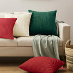 Softalker Christmas Decorative Pillow Covers 18x18, Set of 4 Soft Striped Corduroy Throw Pillow Cover for Holiday, Square Accent Pillow Cases Decor for Sofa Couch Cushion Living Room, Red Green