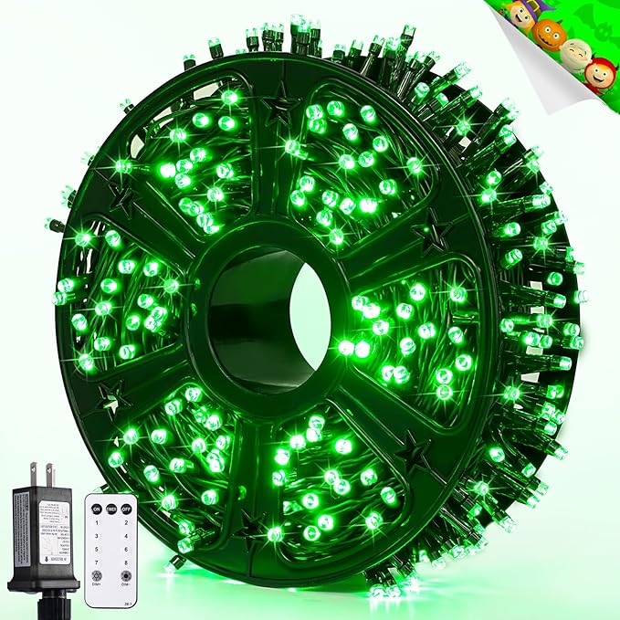 JMEXSUSS 400 LED Green Christmas Lights Outdoor, 132ft Green String Lights Plug in with Remote, Indoor Christmas String Light for Porch Tree House Yard Decorations