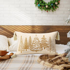Lewondr Christmas Pillow Cover, 12x20 Inch 1PCS Soft Canvas Embroidery Trees Brown White Decorative Pillow Cover with Tassel Luxury Throw Pillow Case for Bed Home Decor Living Room, Beige