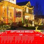 50FT 480 LED Christmas Lights Outdoor Decorations with 90 Drops Timer 8Mode Curtain String Lights Waterproof Plug in Fairy Lights for Indoor,Xmas,Party,Patio,Window,Fence,Trees Decor(Warm White)