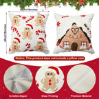 Breling 2 Pack Christmas Pillow Covers 18 x 18 Inch 3D Embroidered Gingerbread Man Throw Pillow Cover Christmas Gingerbread House Tufted Cushion Case Decorative Holiday Decor for Home Couch Bed Sofa