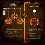 woohaha Halloween Window Lights,48LED 3 Pumpkin Curtain String Lights USB/Battery Operated,Hanging Light for Indoor Outdoor Bedroom,Room,Wall,Party,Holiday Decorations(Orange)