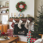 Christmas Wreaths for Front Door,Winter Wreaths for Indoor and Outdoor Decorations,Christmas Door Wreath with Pine Cones and Leaves,Berries,Wood Sign for Decor