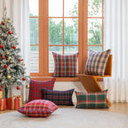 Huierxun Christmas Pillow Covers 18x18 Set of 2, Christmas Decorations Scottish Tartan Plaid Throw Pillow Cases Farmhouse Decorative Square Cushion Case for Sofa Couch Home Decor (Plaid F,18''x18'')