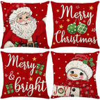Ni-JASW Red Christmas Throw Pillow Covers 18x18 inch Set of 4, Old Fashioned Santa Snowman Merry Christmas Cushion Covers for Couch Sofa Holiday Decor