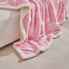 LenLuck Pink Christmas Blanket 50"x60", Soft Flannel Fleece Front & Sherpa Back, Snowflakes Throw Blanket for Couch, Fluffy Fuzzy Blanket, Christmas Decor Gift for Women, Men