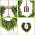 Real Touch Artificial Cedar Wreath 20" with Bell Fake Christmas Wreaths for Front Door Faux Pine Greenery Heart Wreaths for Home,Window,Table,Mantle,Wall,Indoor,Outdoor Xmas Decorations