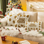 SINYASAN Christmas Pillow Cover 18x18 Inch 1 Pack White Boucle Gingerbread Shaped Cushion Cover, Fluffy Textured Decorative Throw Pillow Case for Couch Sofa Bed Living Room Porch Winter Home Décor