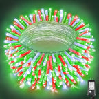 200 LED Christmas Lights Outdoor Indoor 66FT String Lights Indoor Clear Wire 8 Modes Plug in Twinkle Fairy Lights for Bedroom Christmas Tree Party Decorations, Red White&Green