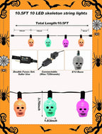 10.5ft Halloween Skull Lights Plug In, UL Certified Connectable String Lights for Outdoor Indoor Halloween Decor, Waterproof Spooky Decorations with Spare Bulb & Clips for Yard, Party, Porch