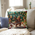 Throw Pillow Cover 20x20 Inch,Gingerbread Man Woman Dancing With Words Merry Christmas Spelled With Gingerbread Men Throw Pillow Case,Home Decor Cushion Covers for Sofa Living Room Couch Bed