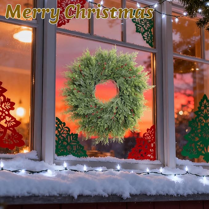 Christmas Decorations-26inch Large Christmas Cedar Wreath, Christmas Wreaths for Front Door with Cute Red Berry Wreaths, Door Wreath for Window Holiday Fireplace Indoor/Outdoor Yard Xmas Decor