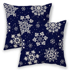 Christmas Pillow Covers 20x20 Inch 2 Pcs, Navy Blue White Snowflakes Decorative Throw Pillows for Couch, Xmas Winter Outdoor Decor Pillowcase Linen Cushion Cover for Bed Sofa