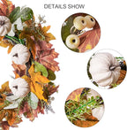 DN DECONATION 24“ Fall Wreaths for Front Door Decor, Autumn Harvest Wreaths for Porch Door Outdoor, Fall Wreath Decorations for Home Outside Thanksgiving, White Pumpkins Wreath