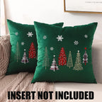 Tosleo Christmas Embroidery Throw Pillow Covers 24 x 24 inch Set of 2 Xmas Dec Velvet Pillowcases Forest Green Christmas Trees Cushion Pillow Cases Soft Square Holiday Pillowcase