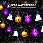 Halloween Lights Decorations, 16.4 FT 30 LED Pumpkin Bat Ghost Spooky Battery Operated Cute Orange and Purple String Lights Cozy Remote Timer 8 Lighting Modes Twinkle Indoor Outdoor Window Porch Decor