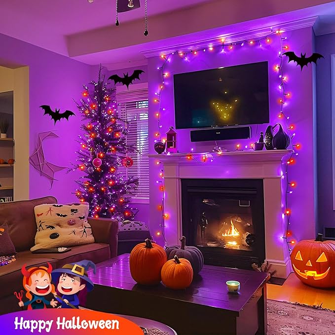 JMEXSUSS 400 LED Halloween Lights Outdoor Indoor, 132ft Halloween String Lights Plug in, Orange and Purple Light for Yard Tree Porch House