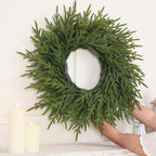 26" Norfolk Pine Wreath for Front Door, Artificial Christmas Wreaths Faux Green Fake Pine Needles Wreath for Front Door Wall Windows Indoor Outdoor Christmas Decor