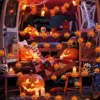 Halloween Pumpkin String Lights, 16 ft 50 LED Orange Battery Operated Lights for Lawns Garden Outdoor Holiday Party Decorations (1 Pack)