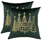 GEEORY Green Velvet Embroidered Christmas Tree Pillow Covers 18x18 Inch Set of 2, Xmas Decorations Farmhouse Winter Holiday Decor Cushion Case for Sofa & Bed GX006-18