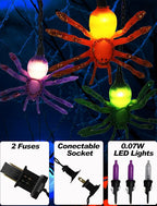 7Ft Halloween Spider String Lights, Halloween Decorations Lights with 10 LED Colorful Spider Lights 15 Mini Purple Bulbs, Hanging Fairy Lights for Outdoor Curtain Garden Porch Bar Party Bedroom Decor