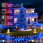 750 LED 256FT Christmas String Lights Outdoor, Christmas Light with 8 Lighting Modes& Timer & Memory, Plug in Outdoor Waterproof Clear Wire Twinkle Light for for Xmas Yard Tree Party Decor Blue