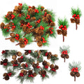 Ayuanb 20 Pcs Artificial Pine Picks, Christmas Cone Picks Red Berry Stems, Green Pine Needles Evergreen Branches for Christmas Floral Arrangement Wreath Crafts Holiday Xmas Tree Decorations
