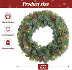 FR Artificial Pre-Lit Fir Christmas Wreath Holiday Accent Decoration, Wintry Pine, Decorated with Pine Cones, with LED Lights Battery Operated for Door, Mantel - 20 Inch