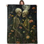 WKEDIN Gothic Lovers Skeleton Blanket,50x60in,Cozy Flannel Throw with Romantic Wildflower Moon Starry Sky Design,Soft Lightweight Gifts Blankets for Adults,Sofa Bed Travel Goth Halloween Boho Decor